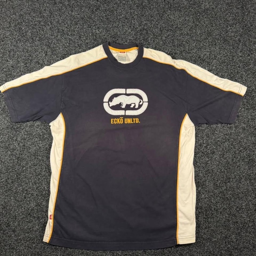Vintage Y2K Ecko Unltd Rhino Logo Shirt Mens XL Navy Colorblock Streetwear Knit